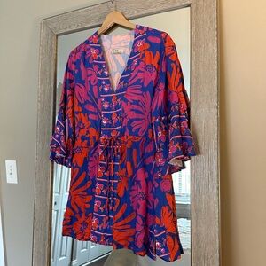 Maaji Revolve Blue And Red Floral Tunic Dress Tie Waist Size Small